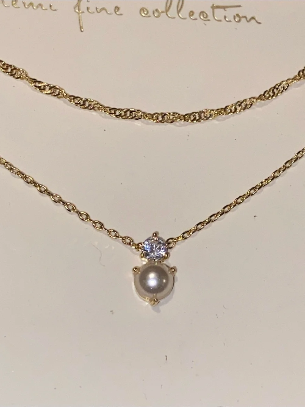 a new day Gold Pearl and CZ Double-Layer Necklace